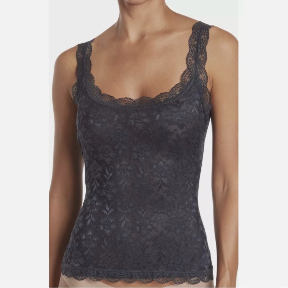 Deep charcoal gray almost black lace shape camisole